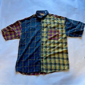 90s grunge color block plaid button down